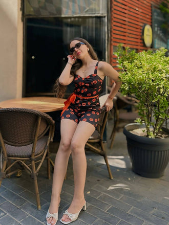 Tuta corta con faccia di zucca Halloween nero anni '50