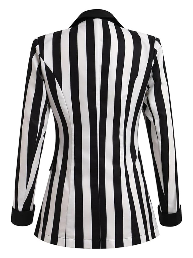 Blazer a righe con risvolto a contrasto bianco e nero anni '50