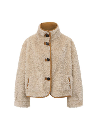 Cappotto reversibile con bottoni in pelliccia beige anni '80
