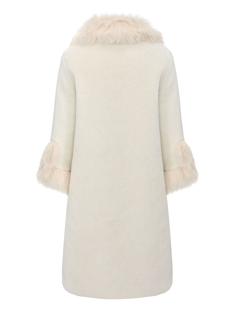 Cappotto lungo con collo in pelliccia sintetica bianco anni '80