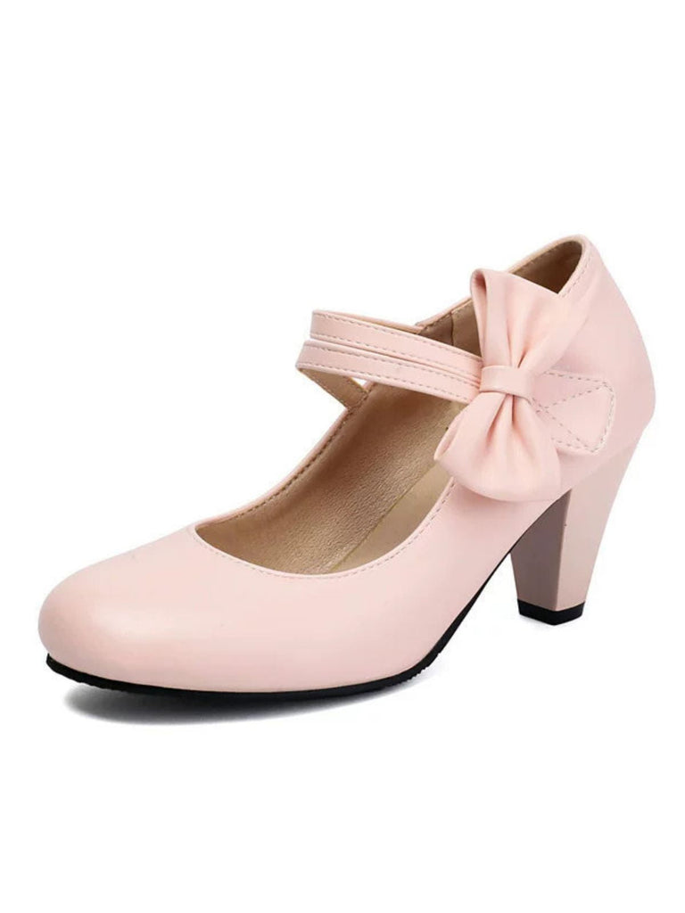 Scarpe con tacco alto in pelle con cinturino a fiocco