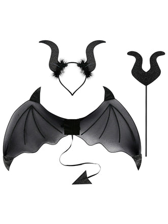 3PCS Ali di pipistrello e bacchetta e cerchietto Halloween