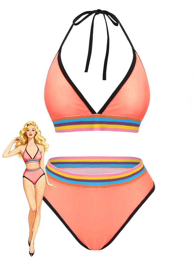 Bikini rosa anni '40 a righe arcobaleno