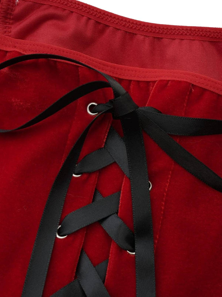 Abito da Babbo Natale in peluche con lacci e spalline rosso anni '70