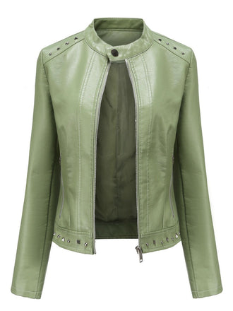 Giacca in pelle con collo alto e borchie anni '40