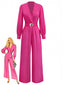 Tuta lunga con maniche a lanterna e scollo a V rosa anni '60