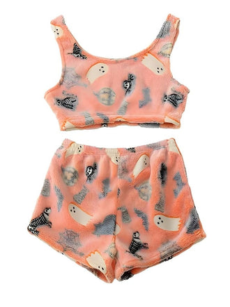 2PCS Pigiama in pile con fantasma Halloween arancione anni '60