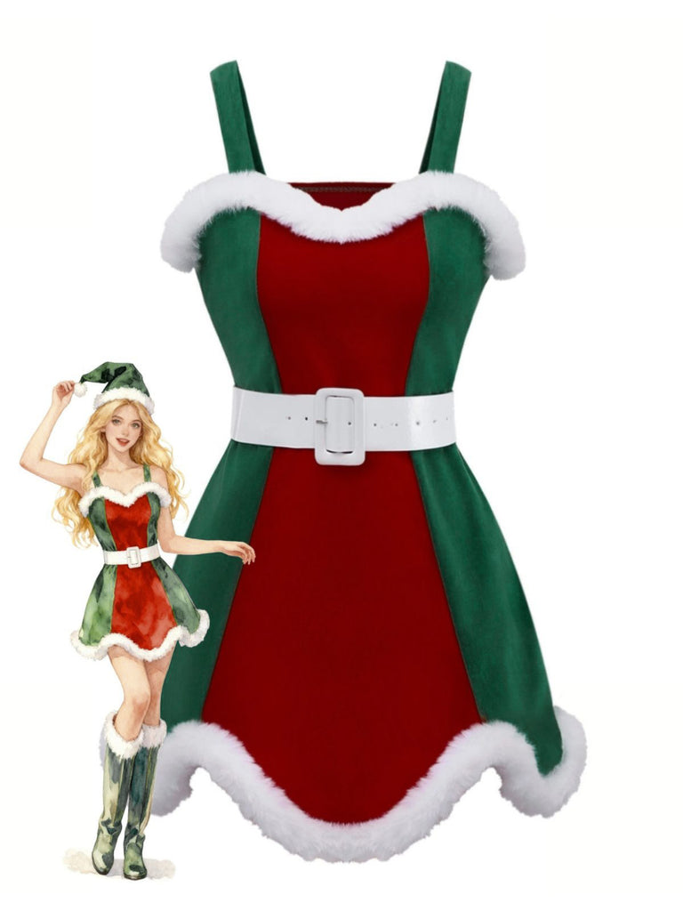 Completo di abiti natalizi in peluche rosso e verde anni '60