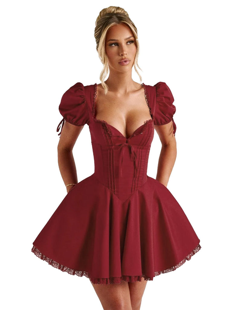 Abito con maniche a sbuffo e lacci rosso anni '60