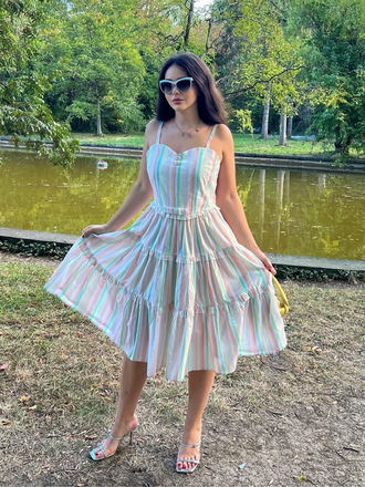 Abito a righe spalline sottili multicolore anni '50