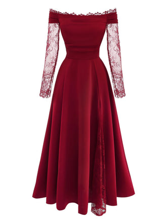 Abito bordeaux anni '30 in pizzo e spalle scoperte