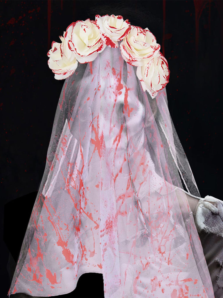 Velo in tulle per sposa fantasma con rosa di sangue