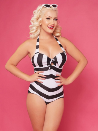 Costume da bagno a righe Barbie bianco e nero anni '50