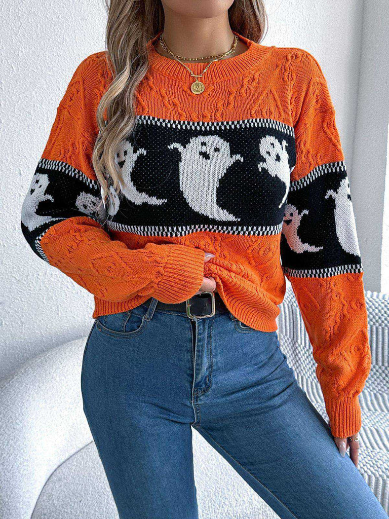 Maglione in maglia con fantasma Halloween arancione anni '40
