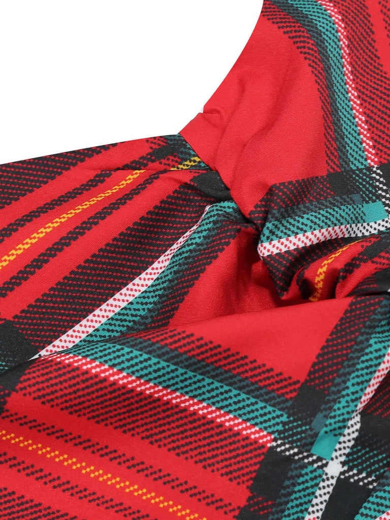 Abito a quadri con scollo all'americana natalizio rosso anni '50