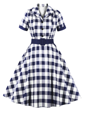Abito plaid con revers a contrasto anni '50