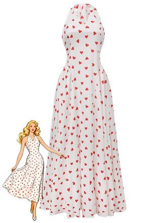 Abito cuore con scollo a V e schiena scoperta rosso anni '30