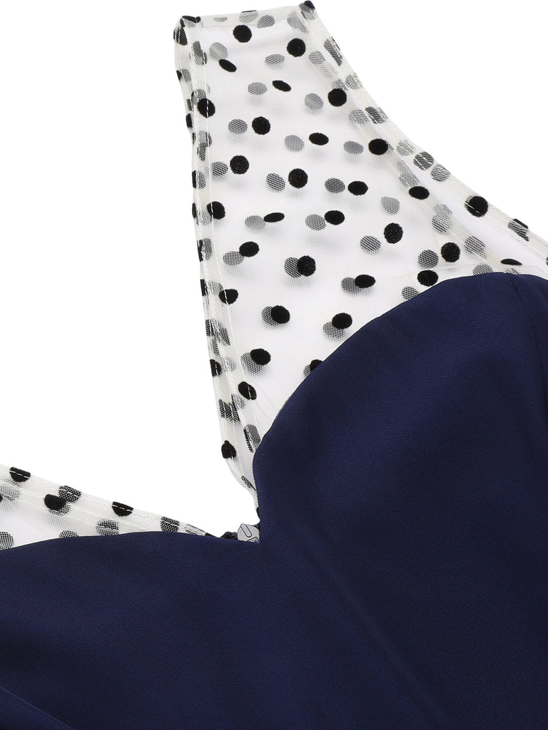 Abito a tubino pois patchwork blu scuro anni '60