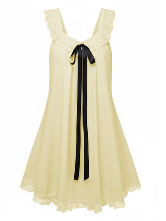 [Prevendita] Abito babydoll in pizzo con fiocco sulla schiena giallo anni '60