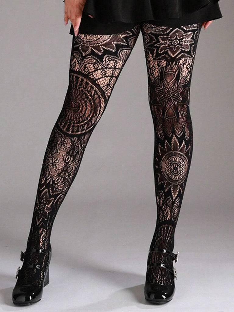 Collant gotico trasparenti con floreale in pizzo Halloween