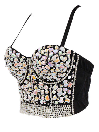 Top corsetto perle di strass  con spalline sottili anni '70