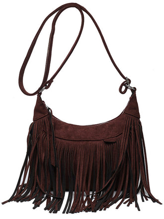 Borsa boho con frange a tracolla in pelle scamosciata
