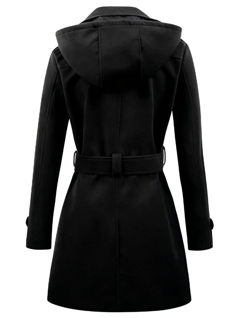 Cappotto doppiopetto con cappuccio in finta lana anni '70