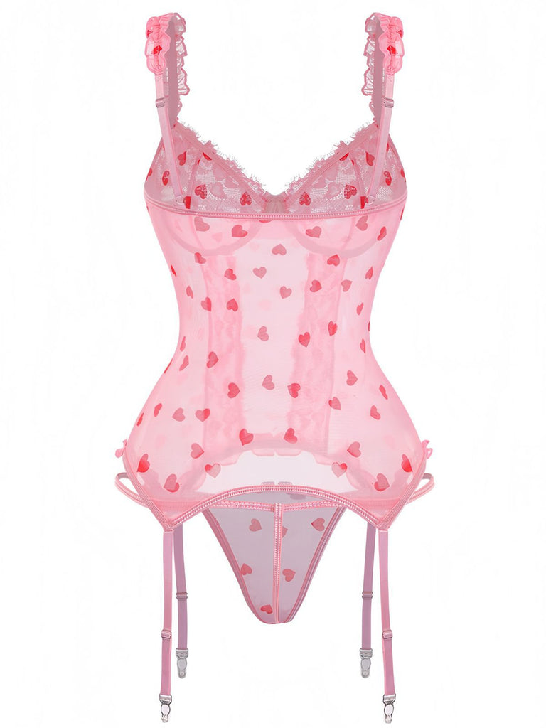 Camicia da notte con pizzo a cuore trasparente anni '80