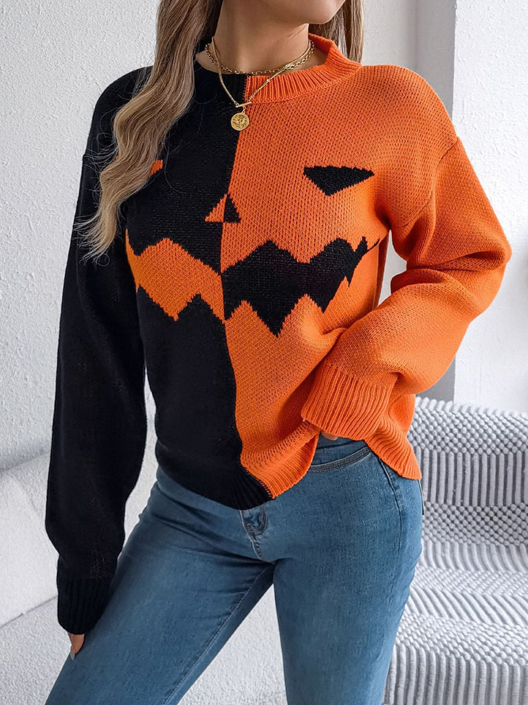 Maglione lavorato a maglia con faccia di zucca anni '40