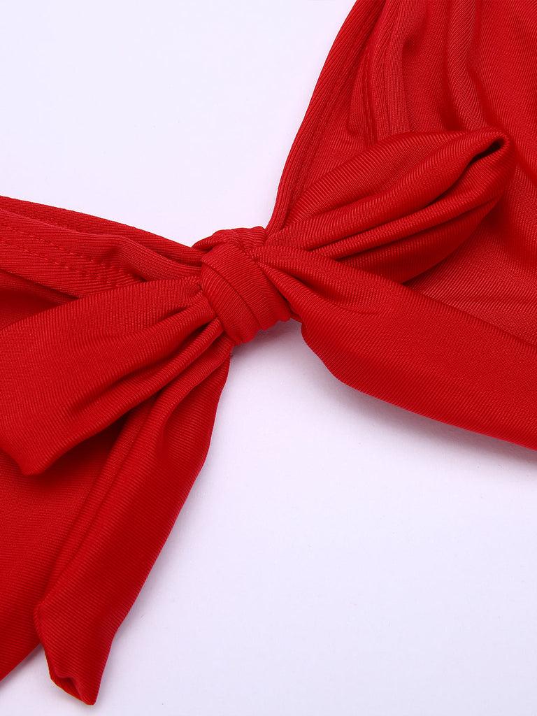 Set Bikini a pois scollo all'americana rosso anni '50