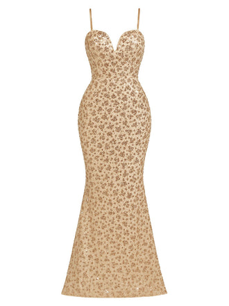 Abito da sera con paillettes e schiena scoperta champagne anni '30