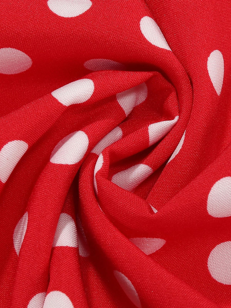 Abito a pois con cintura e collo a fiocco anni '50