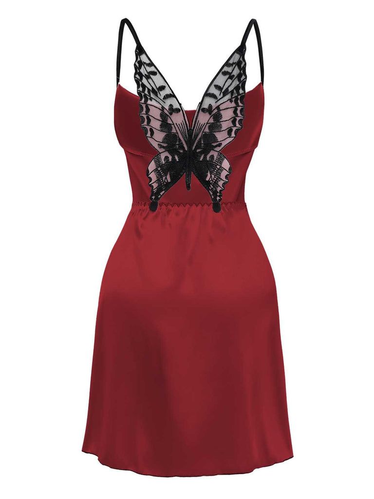 Camicia da notte in raso e pizzo a farfalla con sottoveste eanni '80