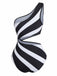 Costume da Bagno One-Shoulder Zebra con Stampa con Cut-Out Anni '60 2