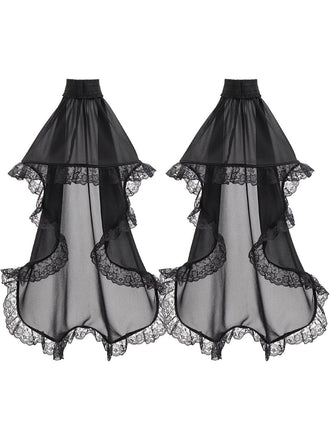 Maniche lunghe svasate in chiffon con bordi in pizzo nero