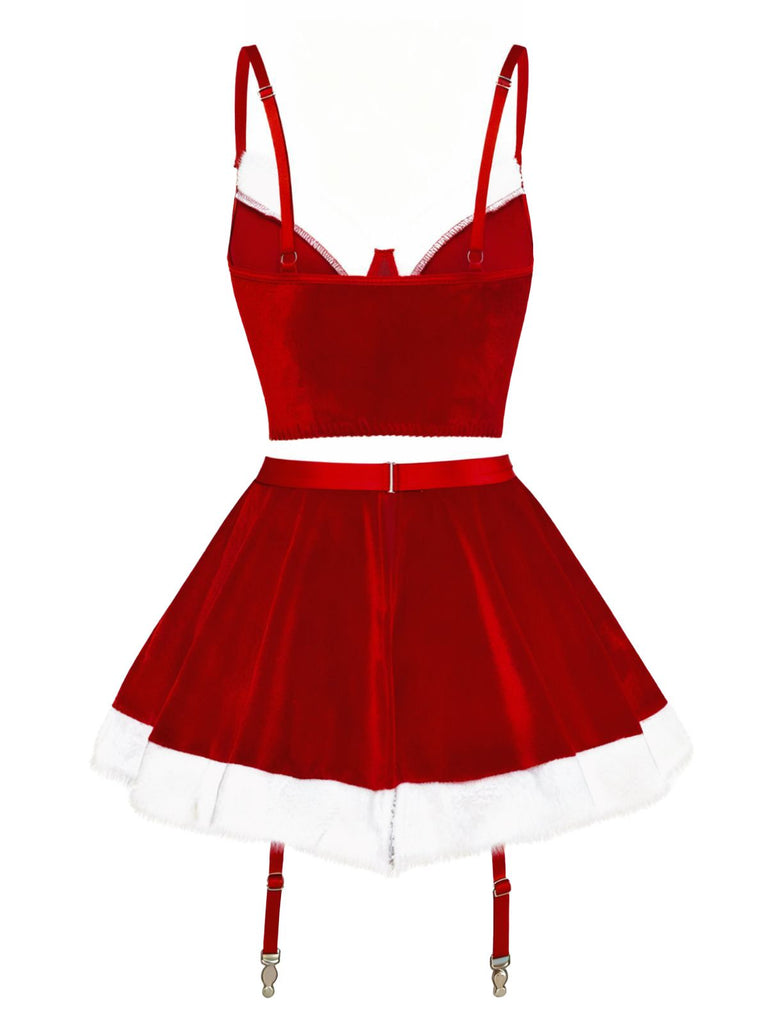 2PCS Completo top e gonna in velluto natalizio del 1970