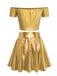 2PCS Top disco metallizzato con spalle scoperte e gonna anni '70