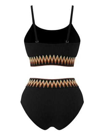 Bikini a coste con vita alta e motivo a zigzag anni '50
