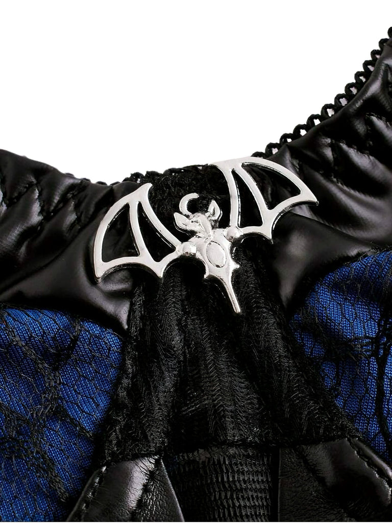 Top corsetto patchwork in pizzo punk blu scuro anni '80