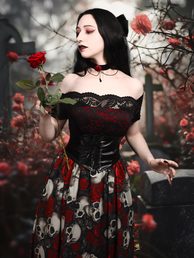 Abito in rete pizzo teschio rose di Halloween anni '50