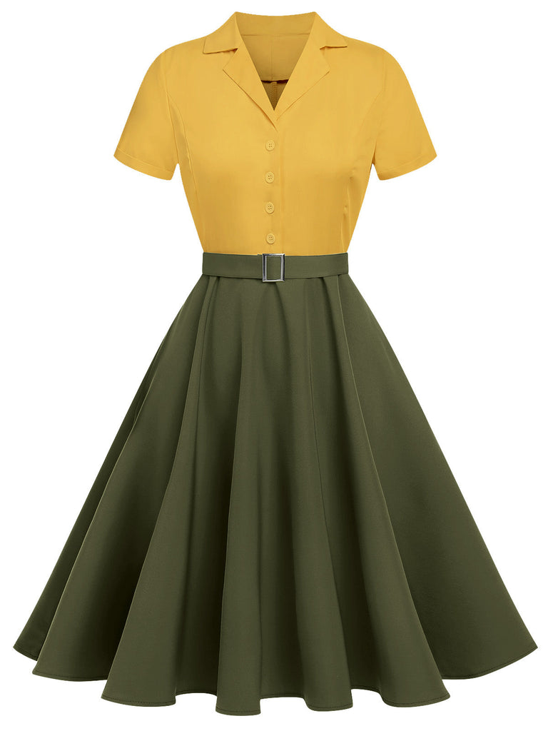 Abito bottoni stile Biancaneve cachi anni '50
