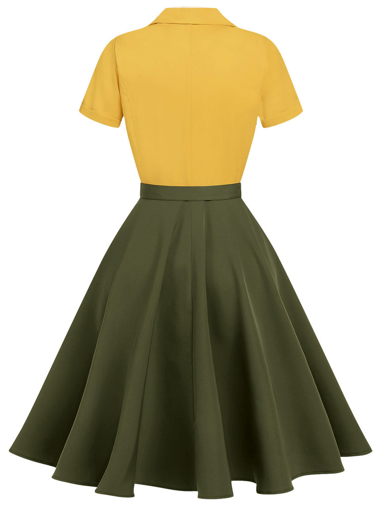 Abito bottoni stile Biancaneve cachi anni '50