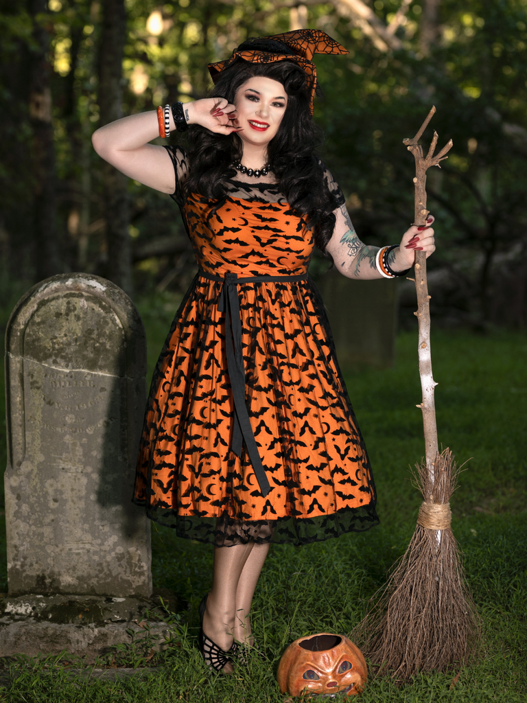 [Prevendita] Abito a ruota con spalle scoperte in pizzo Halloween anni '50
