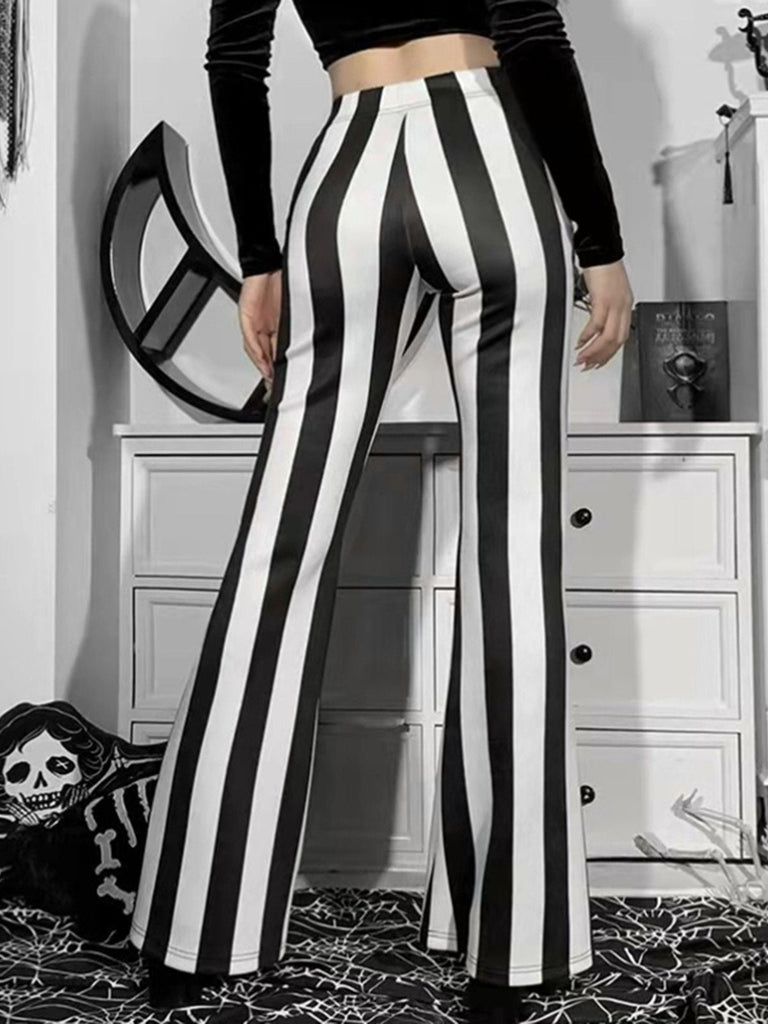 Pantaloni svasati a righe verticali bianco e nero anni '70