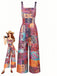 Tuta Lunga Multicolore Anni '70 Etnico Boho Floreale con Scollo Quadrato