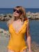 Costumi intero con scollo a V volant giallo anni '30