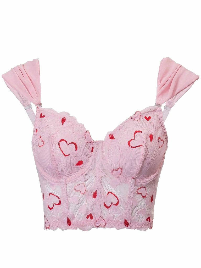 Corsetto a cuore in pizzo con stecche San Valentino rosa anni '50