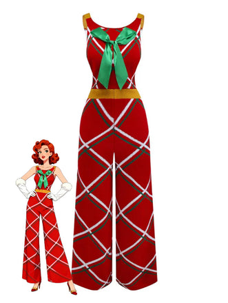 Tuta lunga patchwork a quadri natalizi con fiocco anni '60