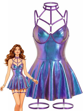 Camicia da notte laser in vernice con scollo all'americana anni '70