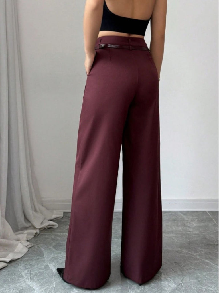 Pantaloni a gamba larga a vita alta bordeaux anni '60